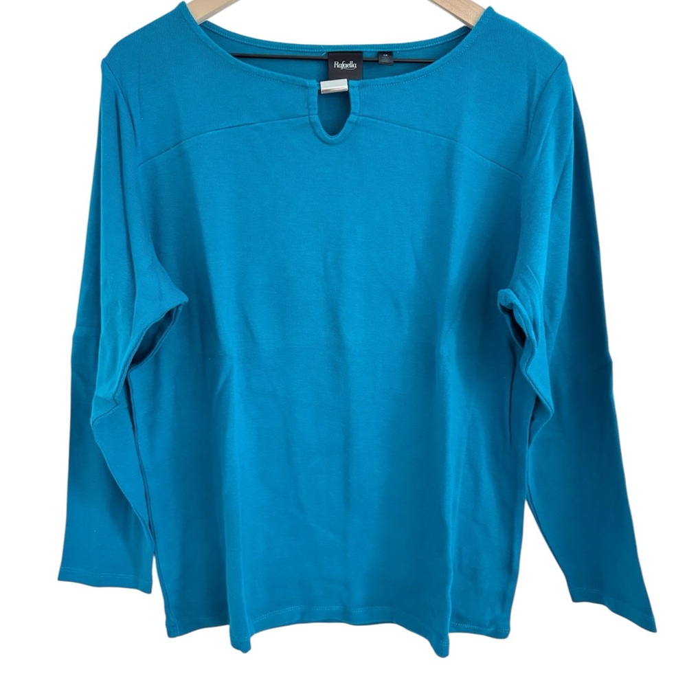 Rafaella Teal Blue Keyhole Long Sleeve Top
